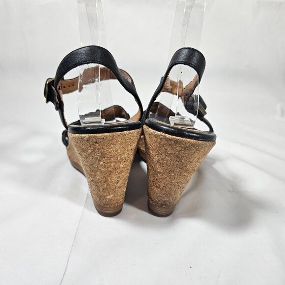 Clarks Black Sandal Cork Wedges Heels Women's Size 9 26069293 - Picture 3 of 9